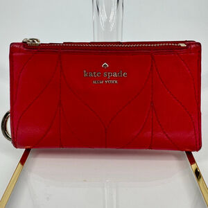 Kate Spade Briar Lane Mikey Wallet Red Quilted Cow Leather Gold One Size